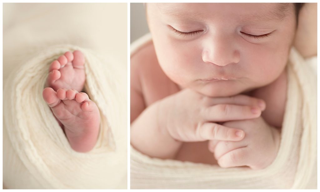 close up of baby's hands and feet
