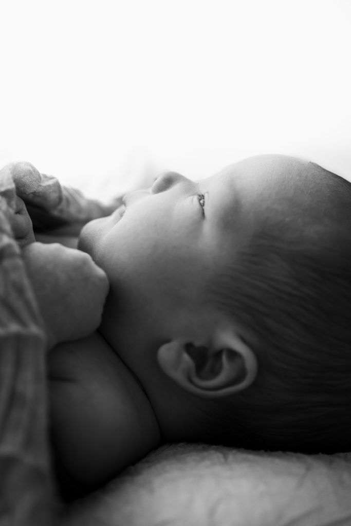 newborn profile baby photo in black and white